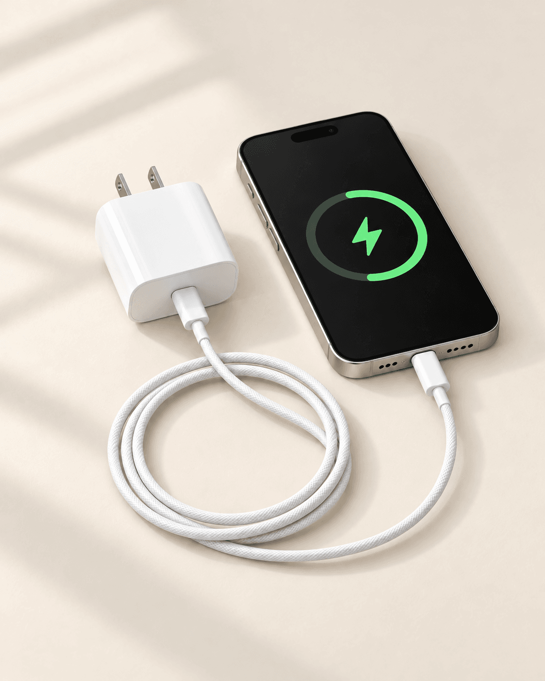 Kit de carga con cubo blanco de 20W y cable trenzado USB-C