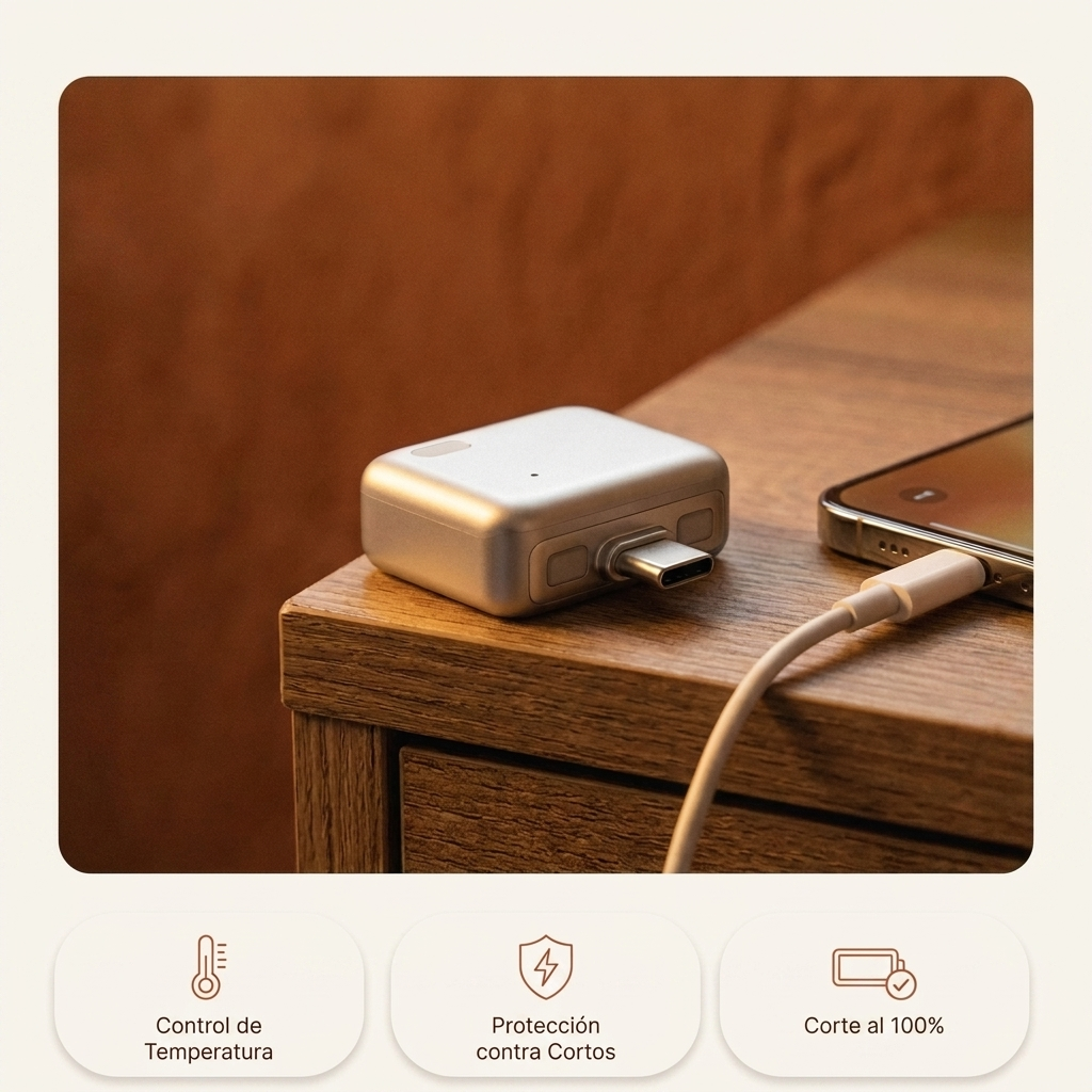 Adaptador con control de temperatura, protección contra cortos y corte al 100%