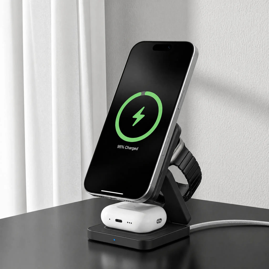 Cargador Inalámbrico Plegable MagSafe 3 en 1 - Negro