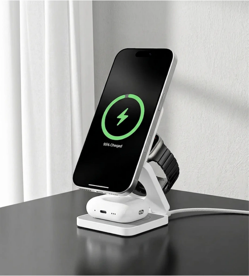 Cargador Inalámbrico Plegable MagSafe 3 en 1 - Blanco