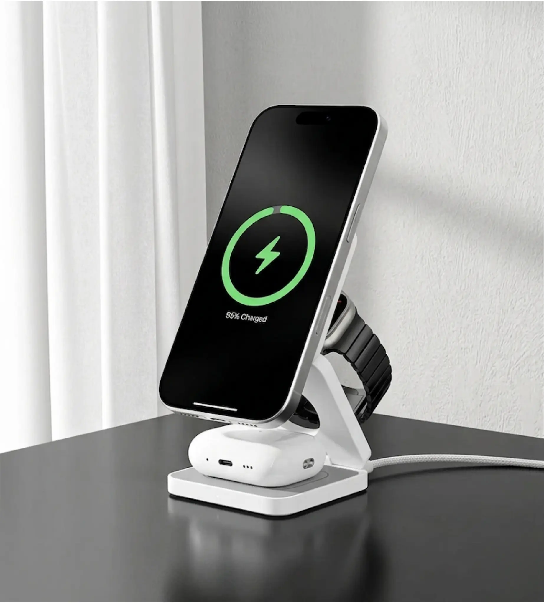 Cargador Inalámbrico Plegable MagSafe 3 en 1 - Blanco