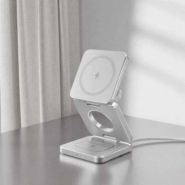 Cargador Inalámbrico Plegable MagSafe 3 en 1 - Plateado